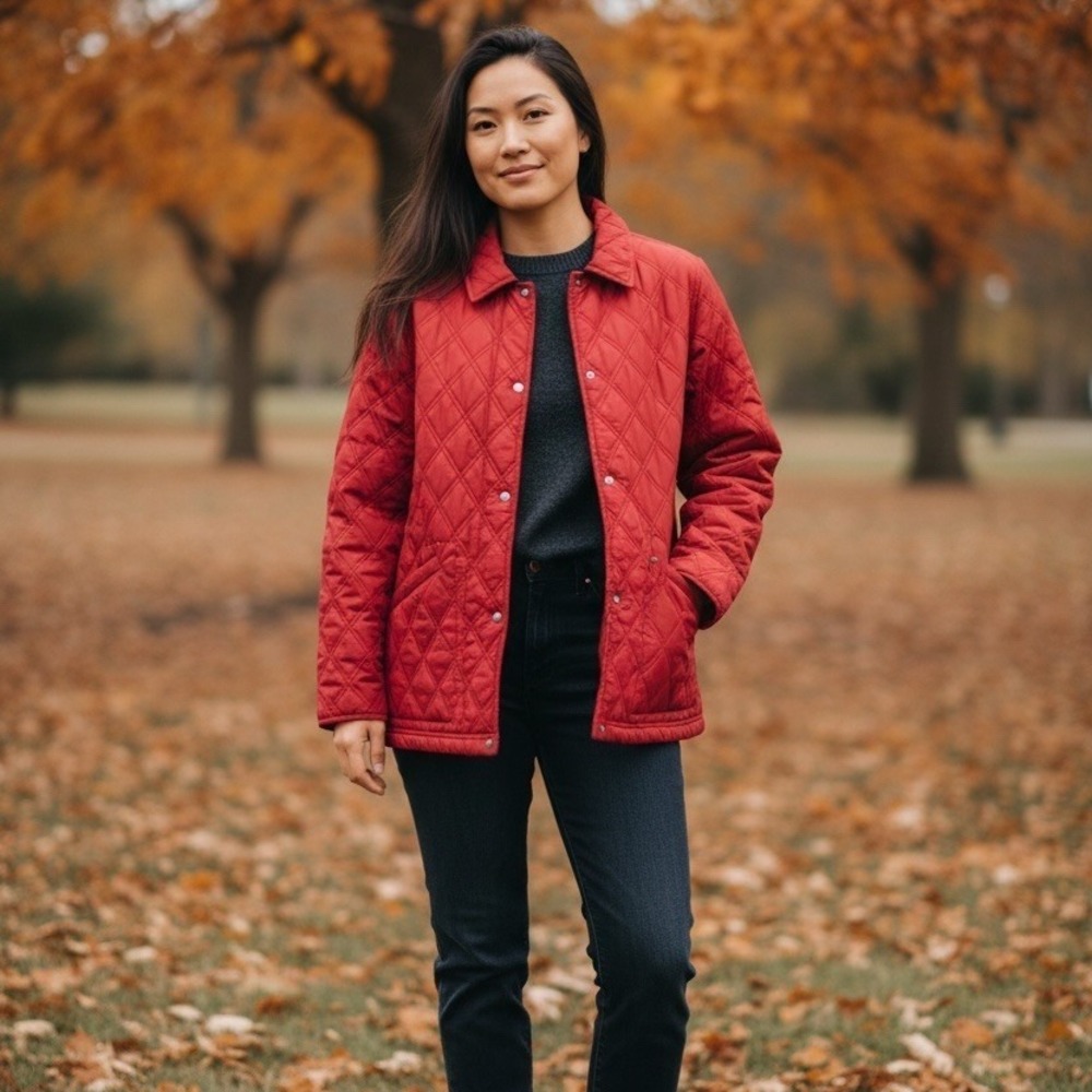 Pacific Trail Jacket Womens Size L Red Quilted Snap Front Mid-Length quilted